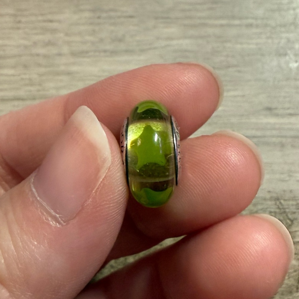 Pandora Green Stars Glass Murano Sterling Silver Bead Charm